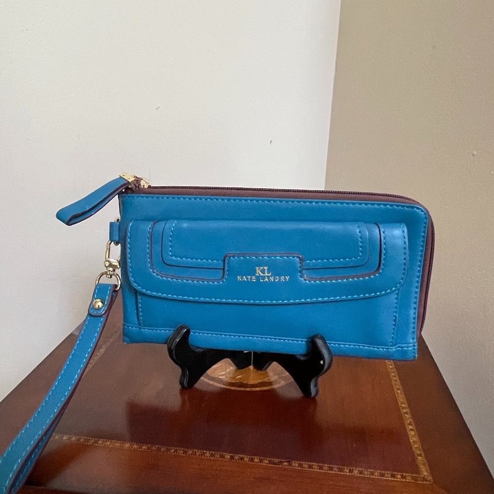 Kate Landry  Teal Leather Wristlet Clutch
